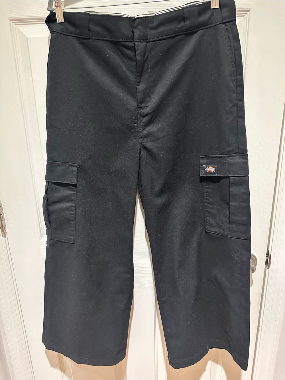 Black Dickies Twill Cropped High-Rise Cargo Pants Size 14R Black